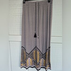 Cato Black White and Yellow Geometric Print Knit Maxi Skirt Size M Elastic Waist